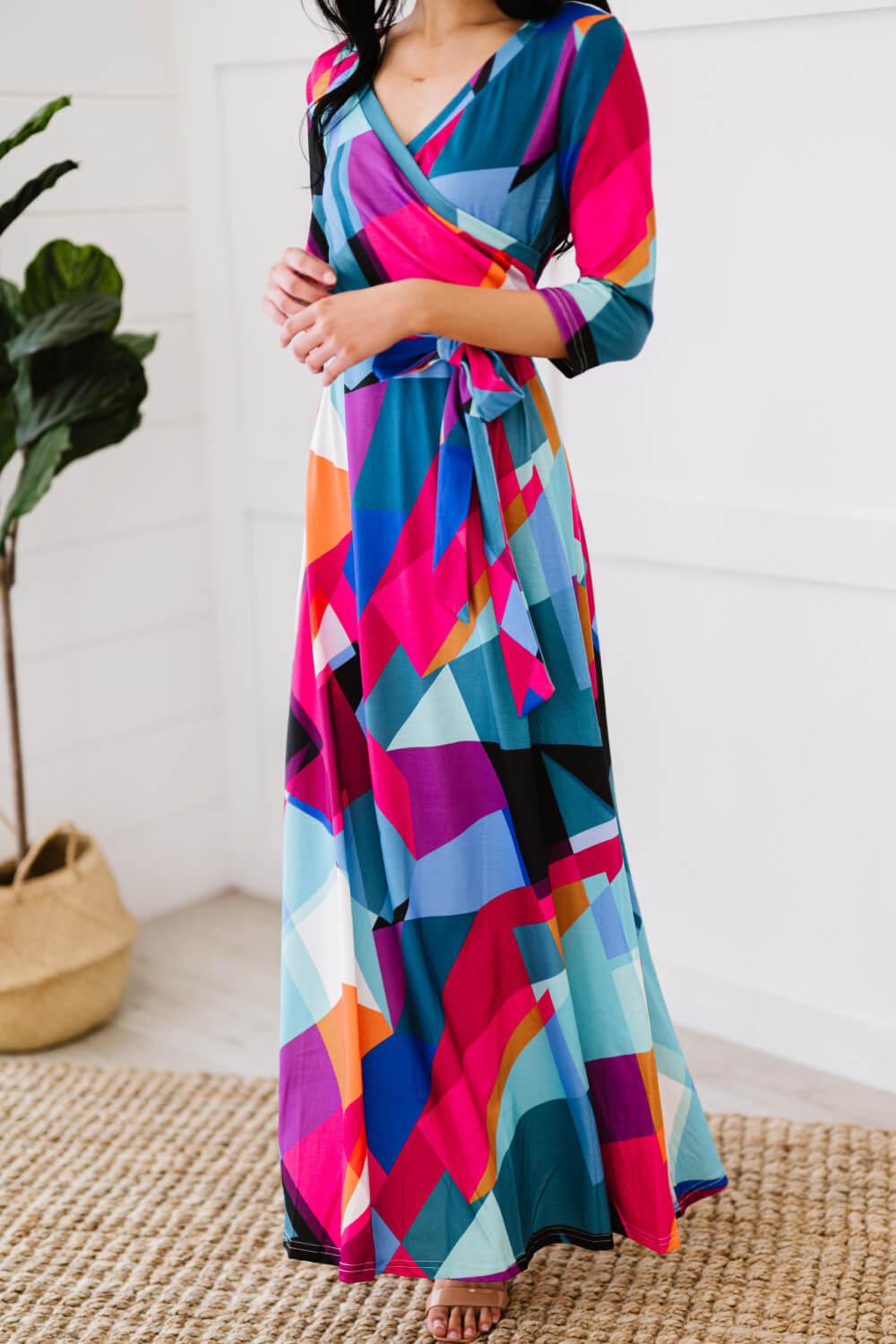 Blue Zone Planet | Retro Shapeshifter Geometrisches Maxikleid