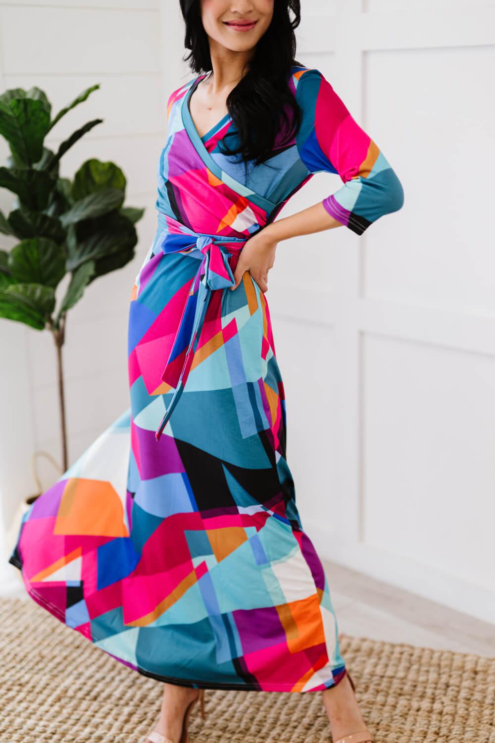 Blue Zone Planet | Retro Shapeshifter Geometrisches Maxikleid