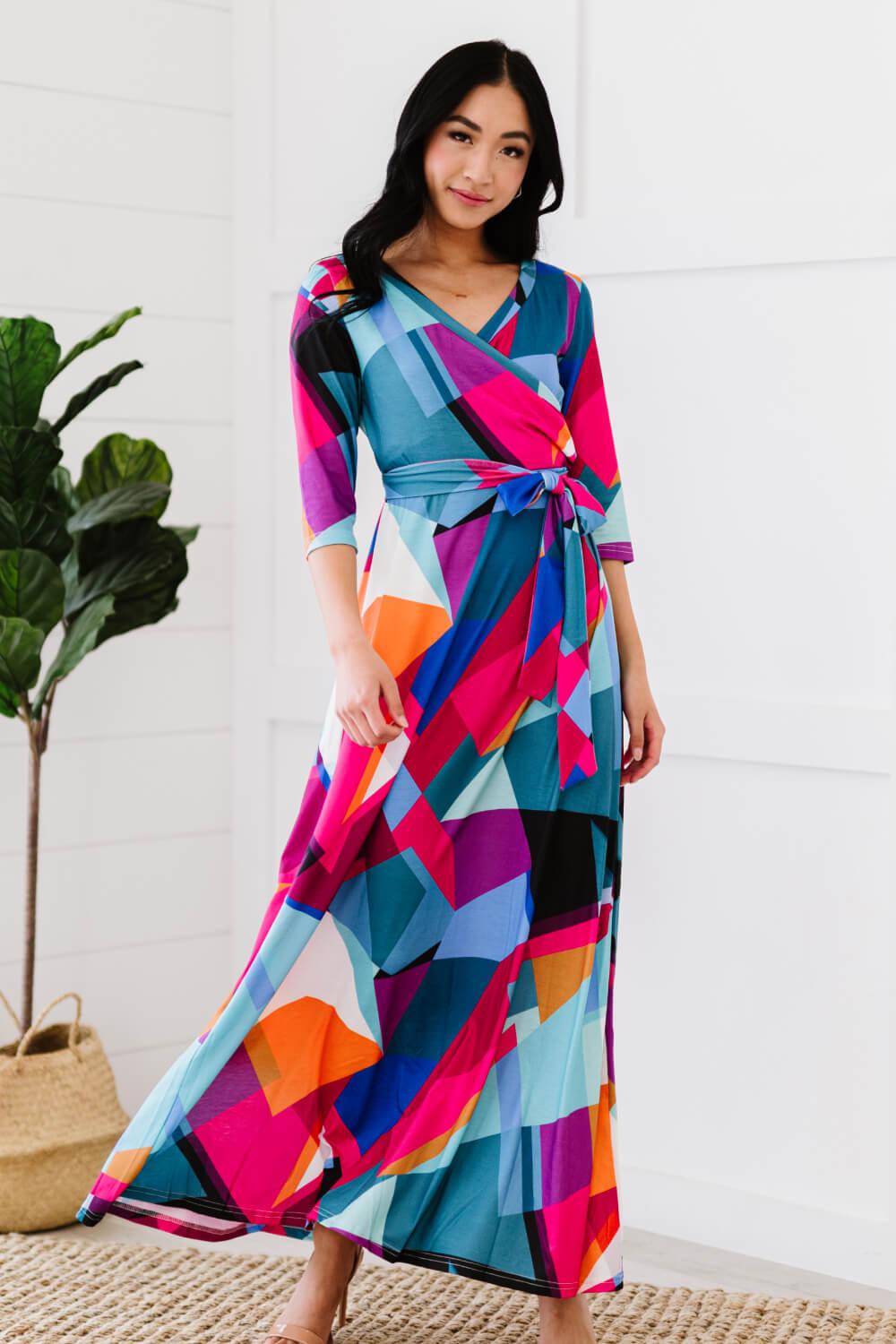Blue Zone Planet | Retro Shapeshifter Geometrisches Maxikleid