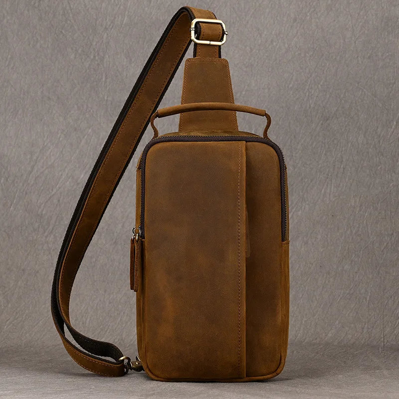 Newsbirds High Quality Big Chest Bag Real Cowhide Leather Chest Bags Crazy Horse Leather Men's Sling Bag Chest Pack For Man Male