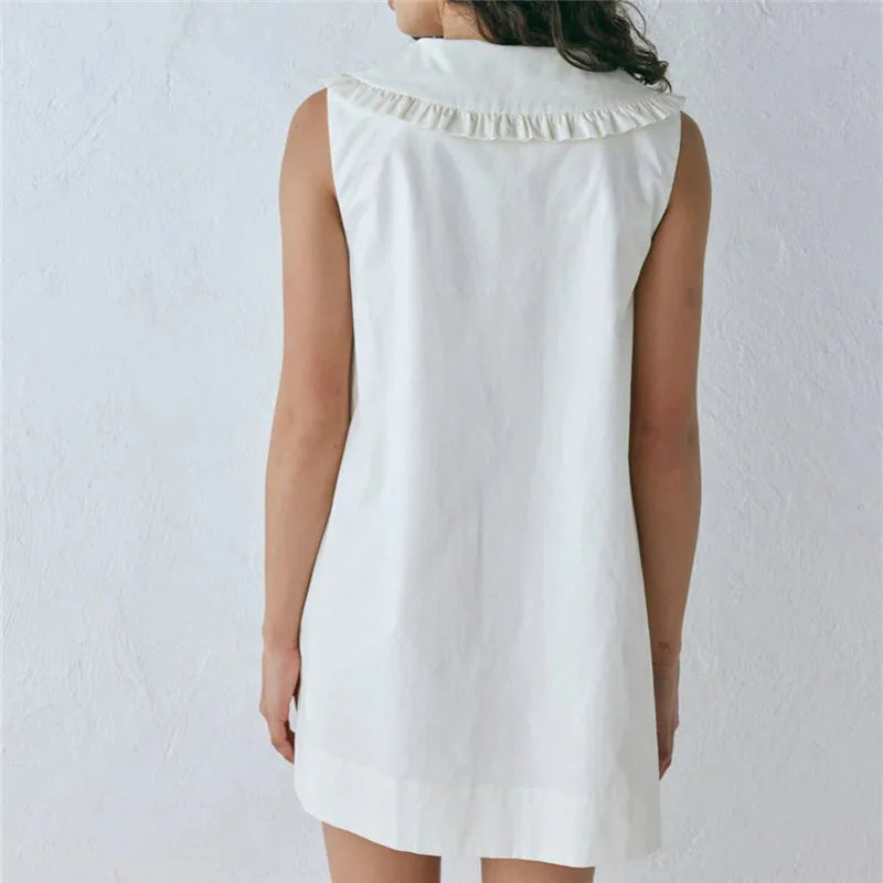 hirigin Women Sleeveless A Line Mini Dress Ruffled Sailor Collar V Neck Bow Knot Loose Casual Summer Beach Vacation Short Dress