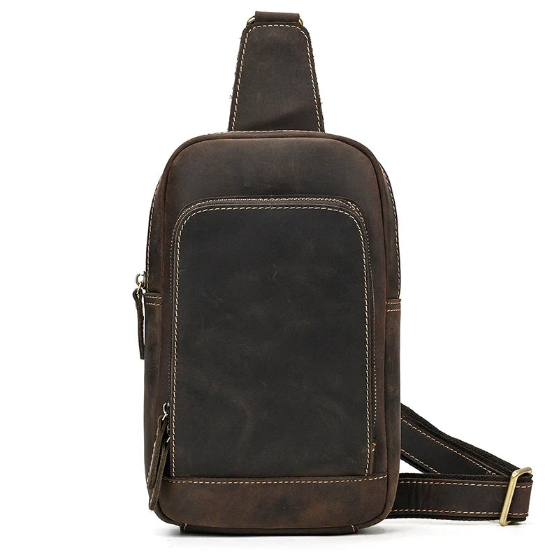 Newsbirds High Quality Big Chest Bag Real Cowhide Leather Chest Bags Crazy Horse Leather Men's Sling Bag Chest Pack For Man Male