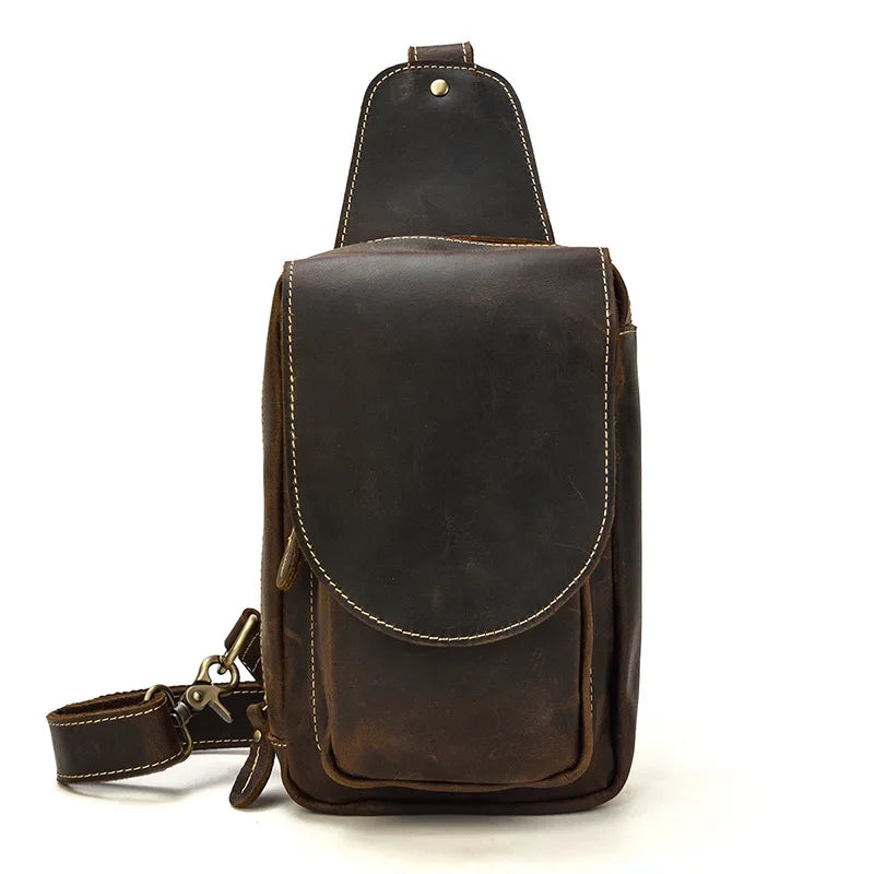 Newsbirds High Quality Big Chest Bag Real Cowhide Leather Chest Bags Crazy Horse Leather Men's Sling Bag Chest Pack For Man Male