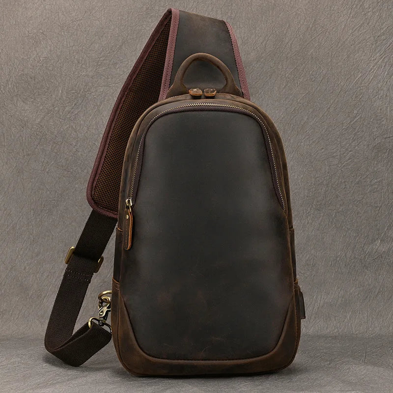 Quality Leather Mens Sling Shoulder Bag for Travel