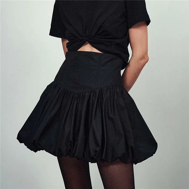 hirigin Women Y2K Bubble Skirt Fashion Elastic Waist Pleated Ruffle Hem A Line Mini Skirt Girls Cute Short Puffy Balloon Skirt