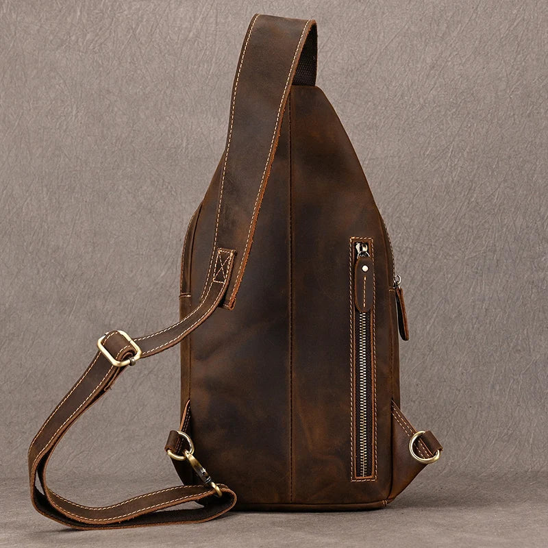 Newsbirds High Quality Big Chest Bag Real Cowhide Leather Chest Bags Crazy Horse Leather Men's Sling Bag Chest Pack For Man Male