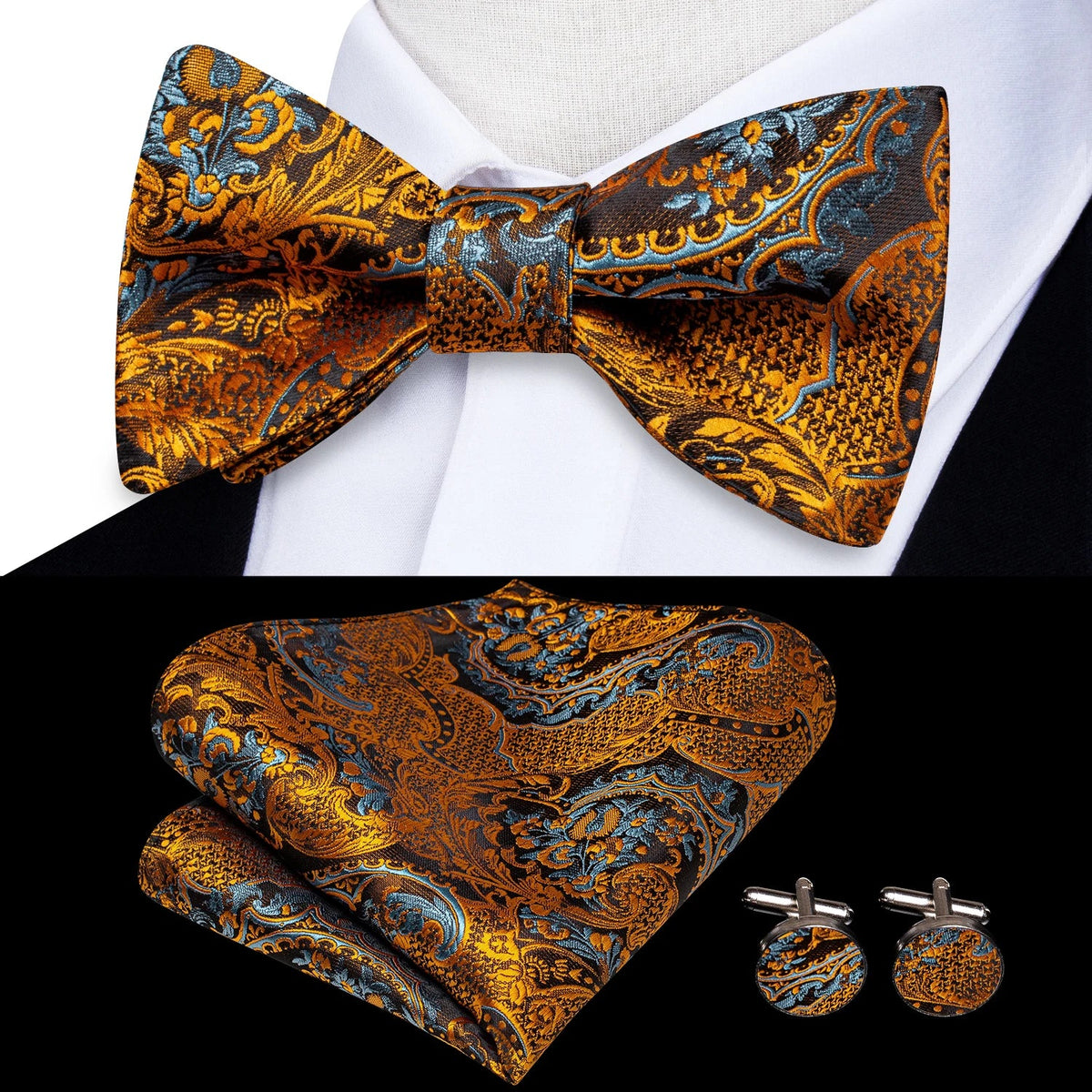 Elegant Mens Bow Tie Set with Cufflinks - Various Colors