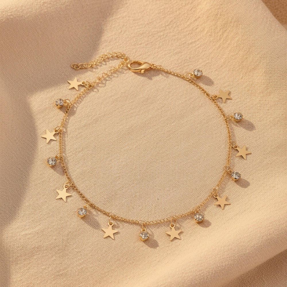 Gold Star Rhinestone Boho Anklet