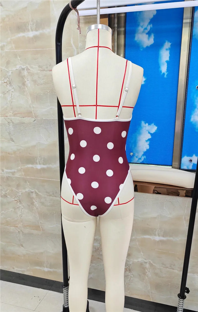 VacationGrabs Women's Summer Tankinis Swimsuit Y2K Dots Print Sleeveless Adjustable Spaghetti Strap Bodysuit Bathing Suit Beachwear