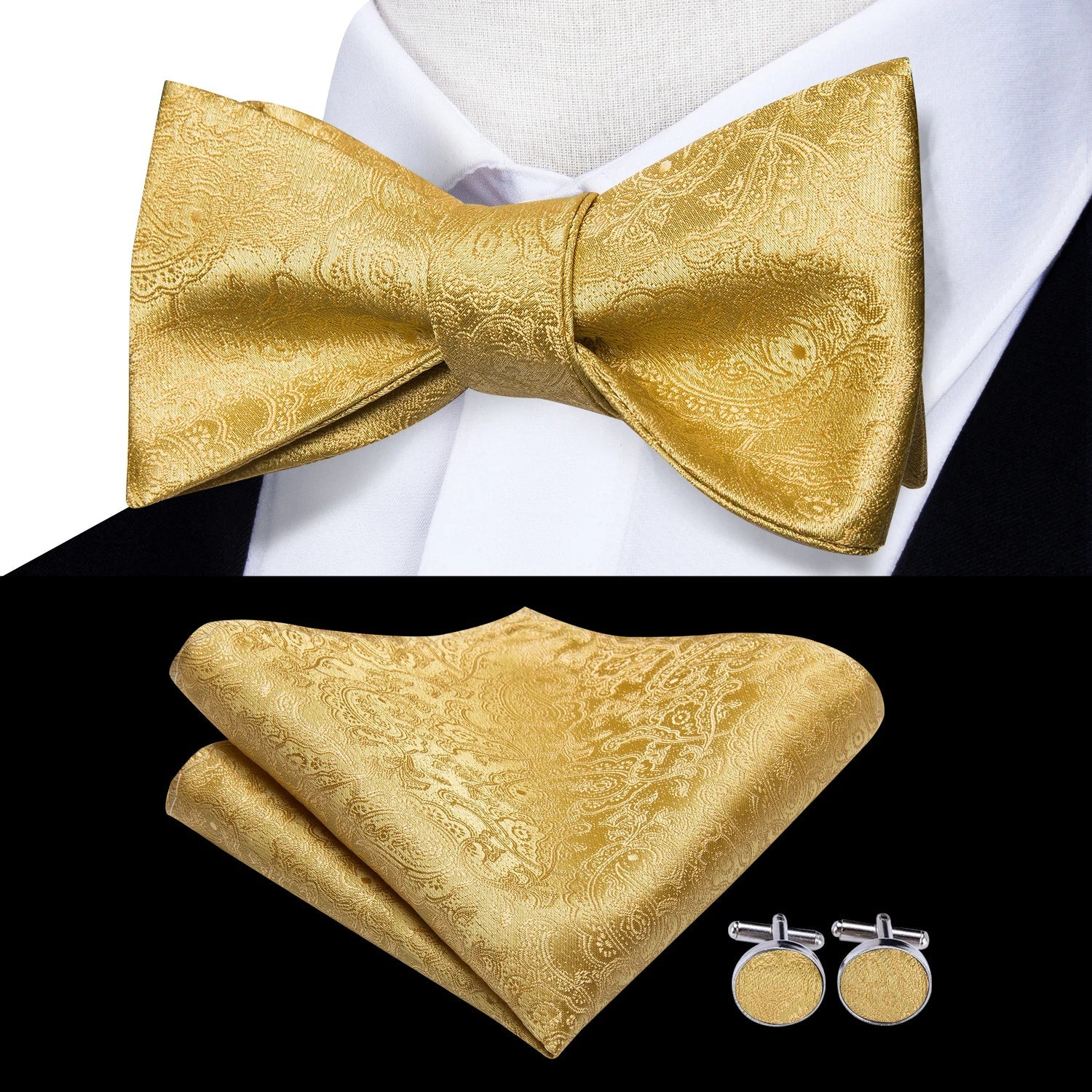 Elegant Mens Bow Tie Set with Cufflinks - Various Colors