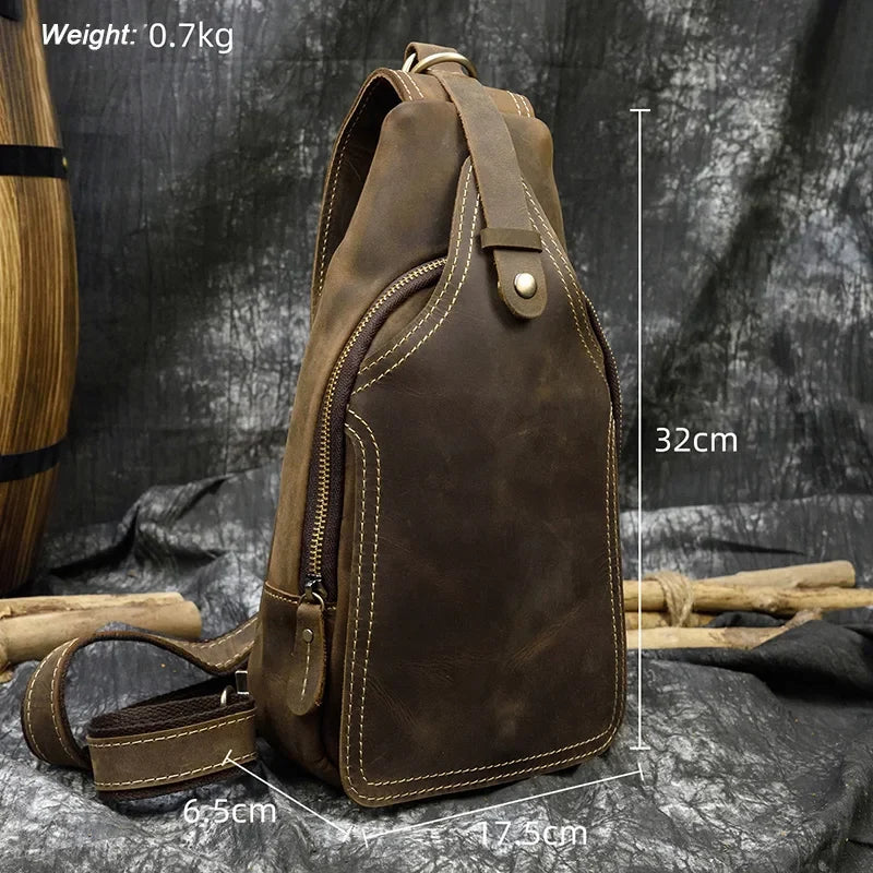 Newsbirds High Quality Big Chest Bag Real Cowhide Leather Chest Bags Crazy Horse Leather Men's Sling Bag Chest Pack For Man Male