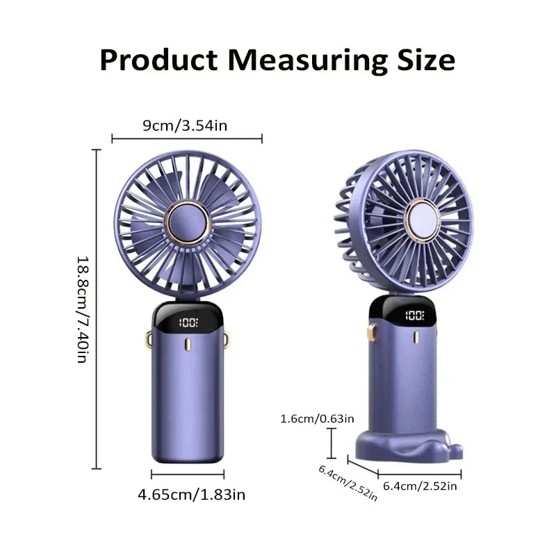 Portable Mini Handheld Fan USB Rechargeable 5-Speed with Phone Stand
