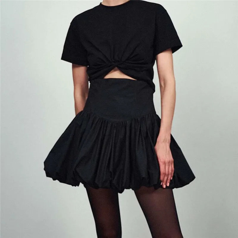hirigin Women Y2K Bubble Skirt Fashion Elastic Waist Pleated Ruffle Hem A Line Mini Skirt Girls Cute Short Puffy Balloon Skirt