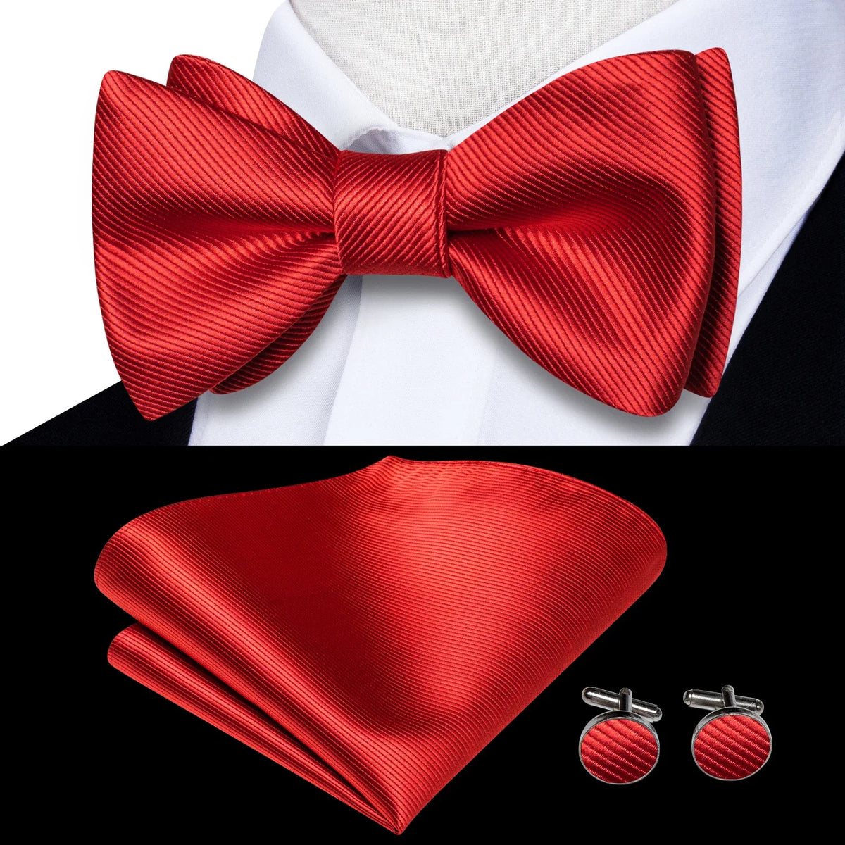 Elegant Mens Bow Tie Set with Cufflinks - Various Colors