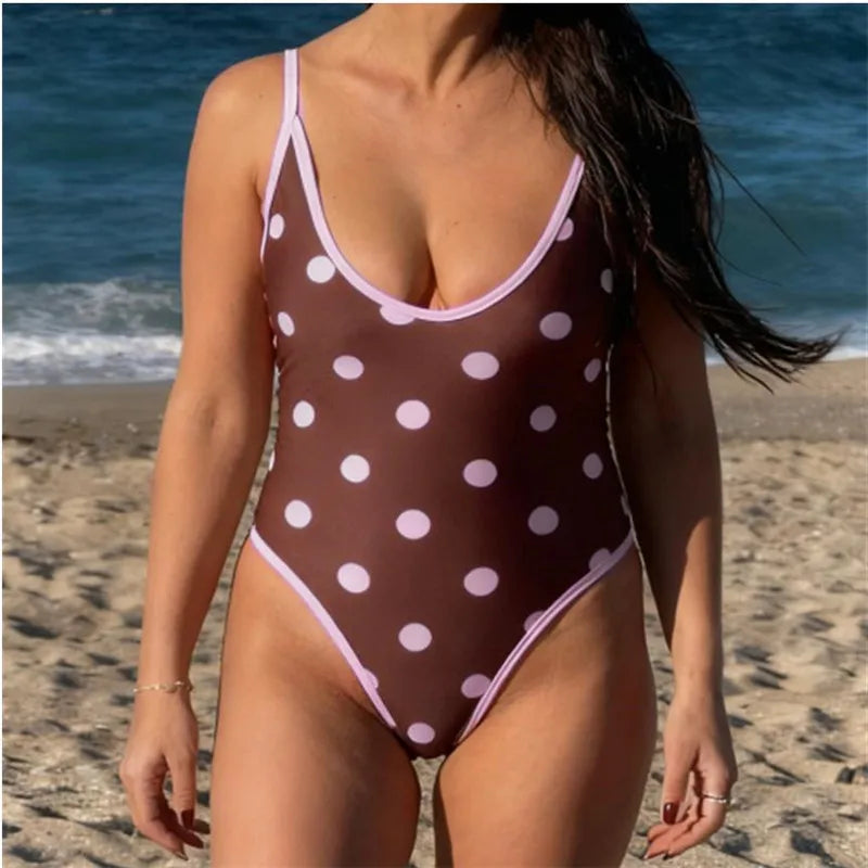 VacationGrabs Women's Summer Tankinis Swimsuit Y2K Dots Print Sleeveless Adjustable Spaghetti Strap Bodysuit Bathing Suit Beachwear