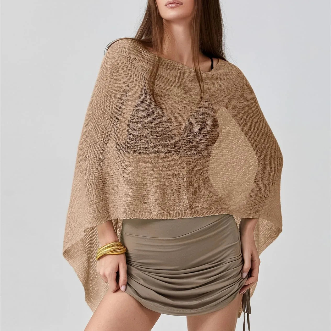 hirigin Sheer Knitted Beach Poncho Cover Up for Women Lightweight Ponchos Capes Stylish Beachwear Swimwear Shawl Wraps