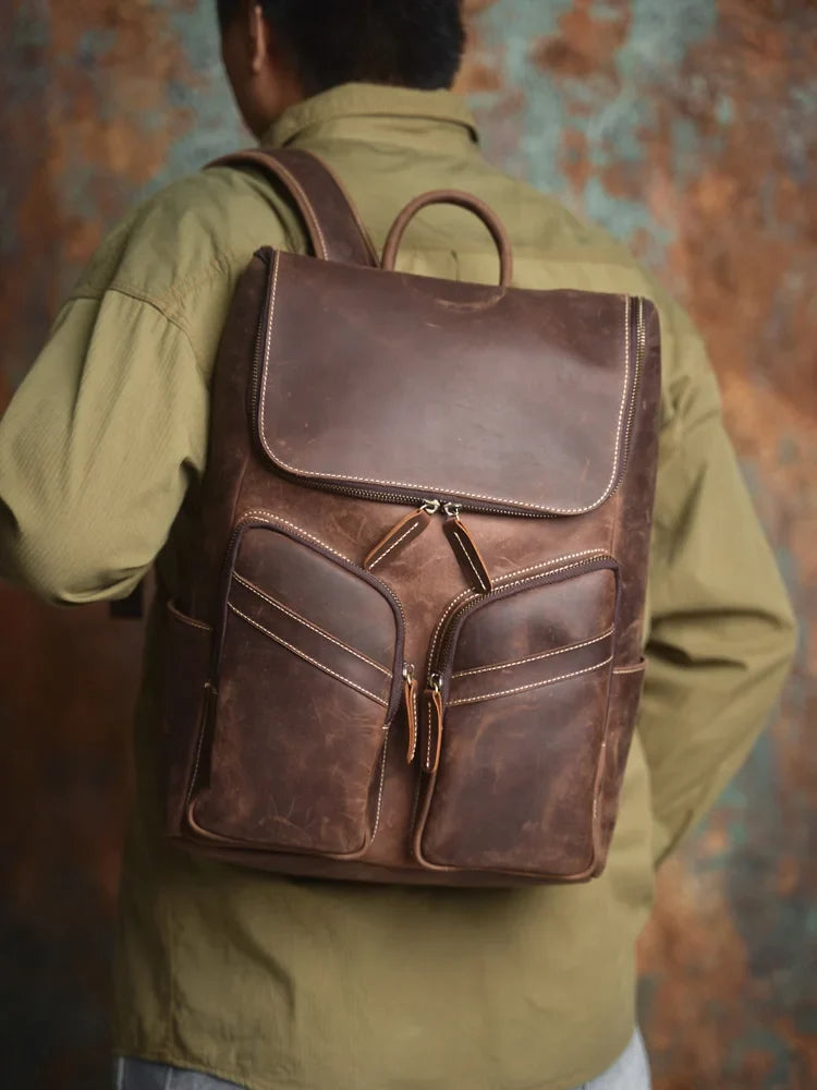 Genuine Leather Travel Backpack for Men - Laptop Bag