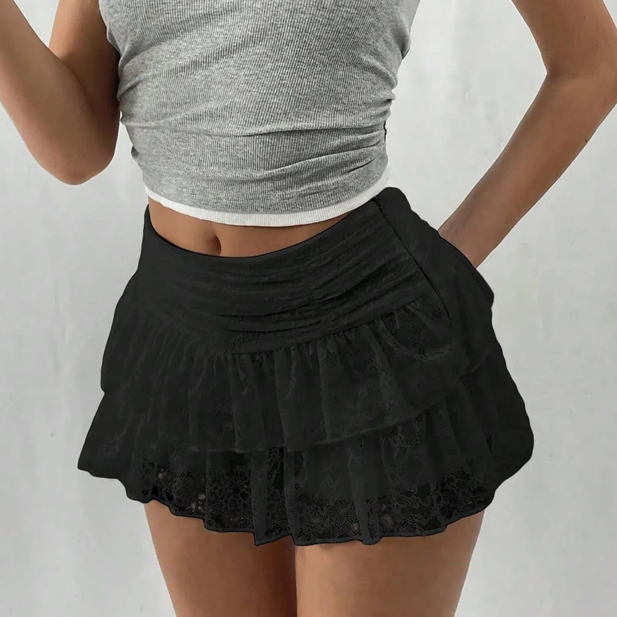 hirigin Cute Ruffle Bloomer Skirts Women's Summer Lace Floral Skirt High Rise Tiered Ruffled Flowy Short Mini A Line Skirt