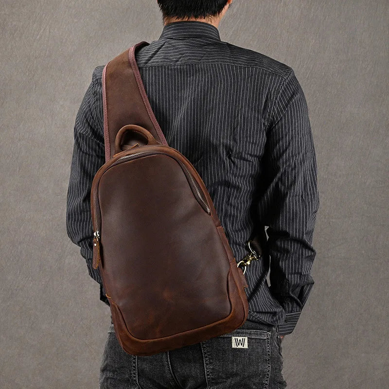Quality Leather Mens Sling Shoulder Bag for Travel