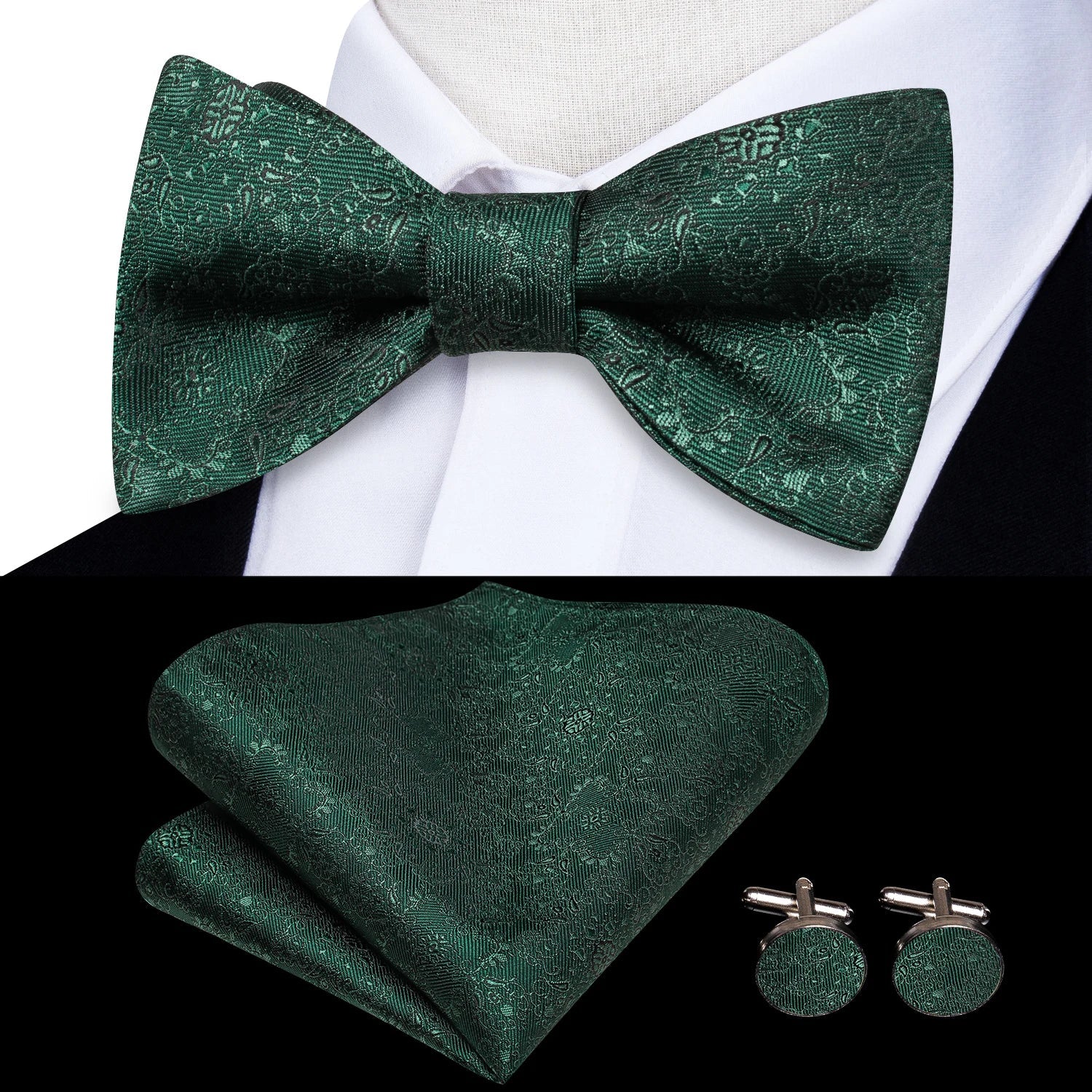 Elegant Mens Bow Tie Set with Cufflinks - Various Colors