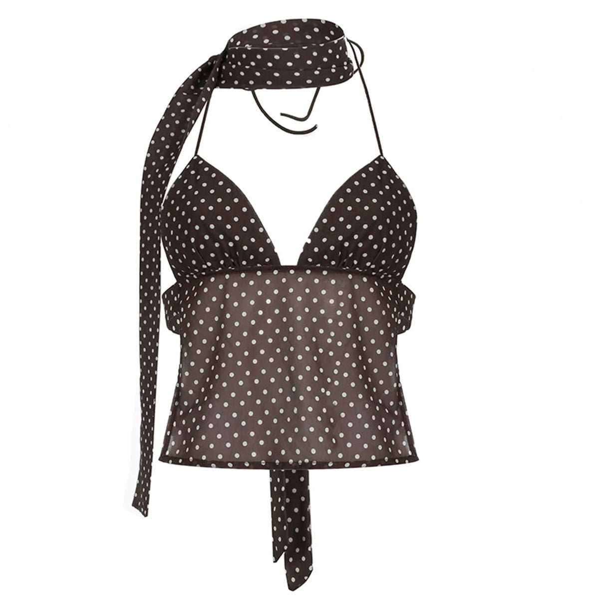 Hirigin Women Polka Dot Tank Top Sleeveless V Neck Cami Crop Tops with Ribbon Sexy Backless Summer Y2k Going Out Tops