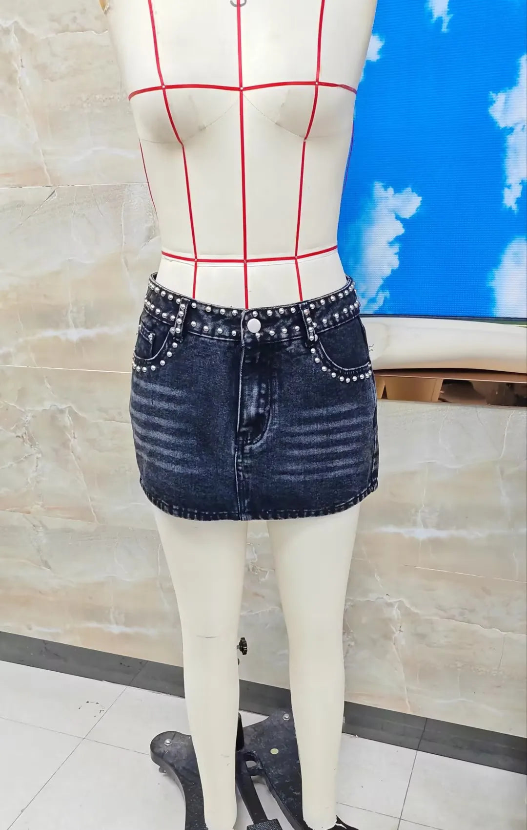 VacationGrabs  Womens Studded Denim Mini Skirt Low Waist Vintage Micro Skirt Y2K Aesthetic Streetwear Clubwear Party Slim Fit Skirt