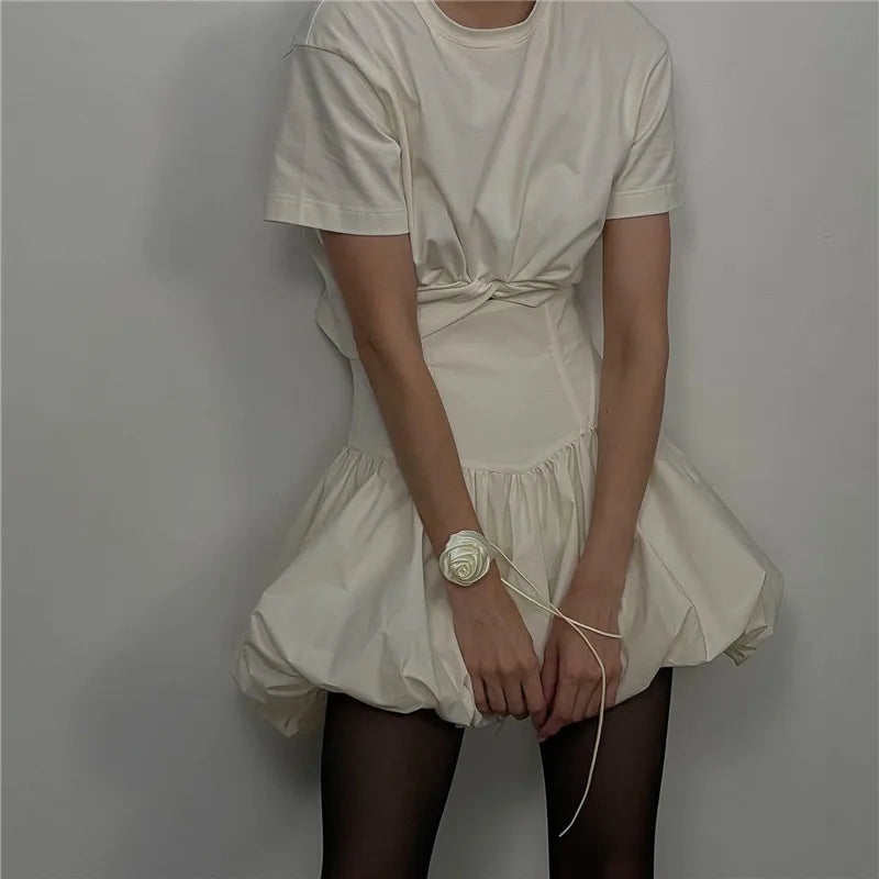 hirigin Women Y2K Bubble Skirt Fashion Elastic Waist Pleated Ruffle Hem A Line Mini Skirt Girls Cute Short Puffy Balloon Skirt