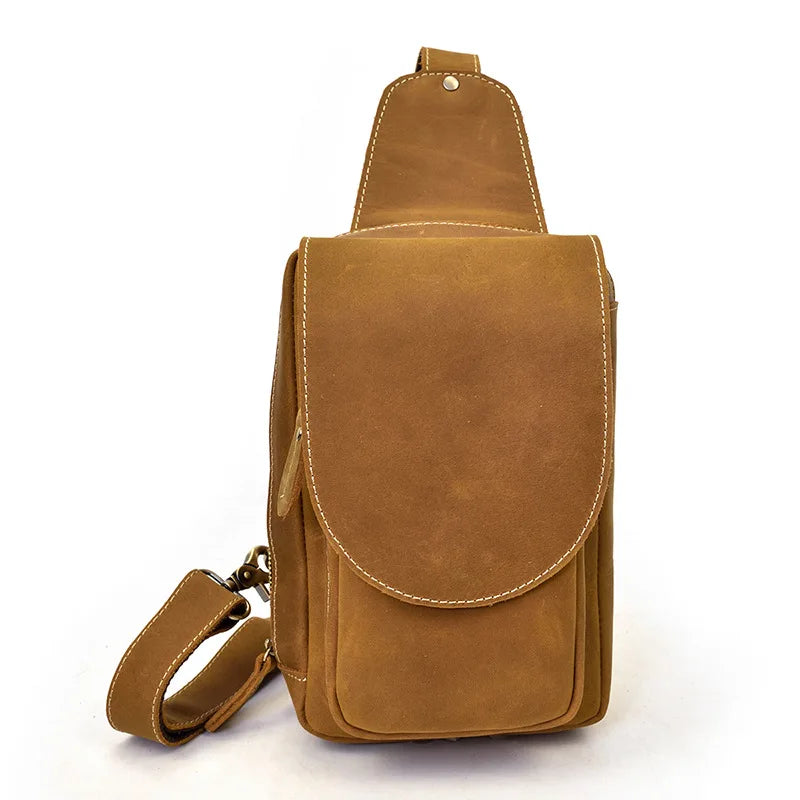 Newsbirds High Quality Big Chest Bag Real Cowhide Leather Chest Bags Crazy Horse Leather Men's Sling Bag Chest Pack For Man Male