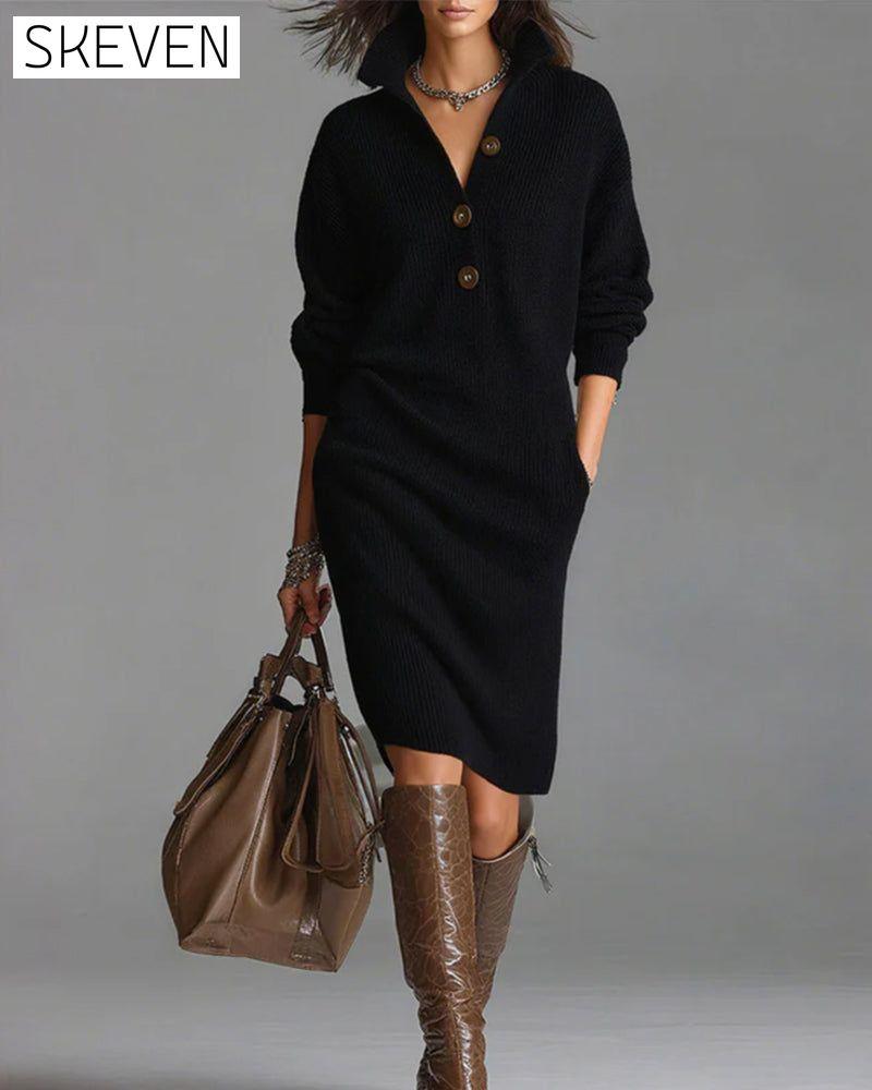 Lässiges, einfarbiges Strickkleid für Herbst und Winter