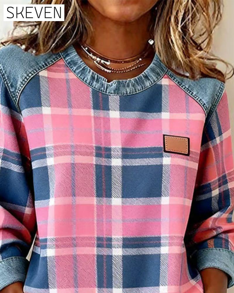 Kariertes Patchwork-Sweatshirt