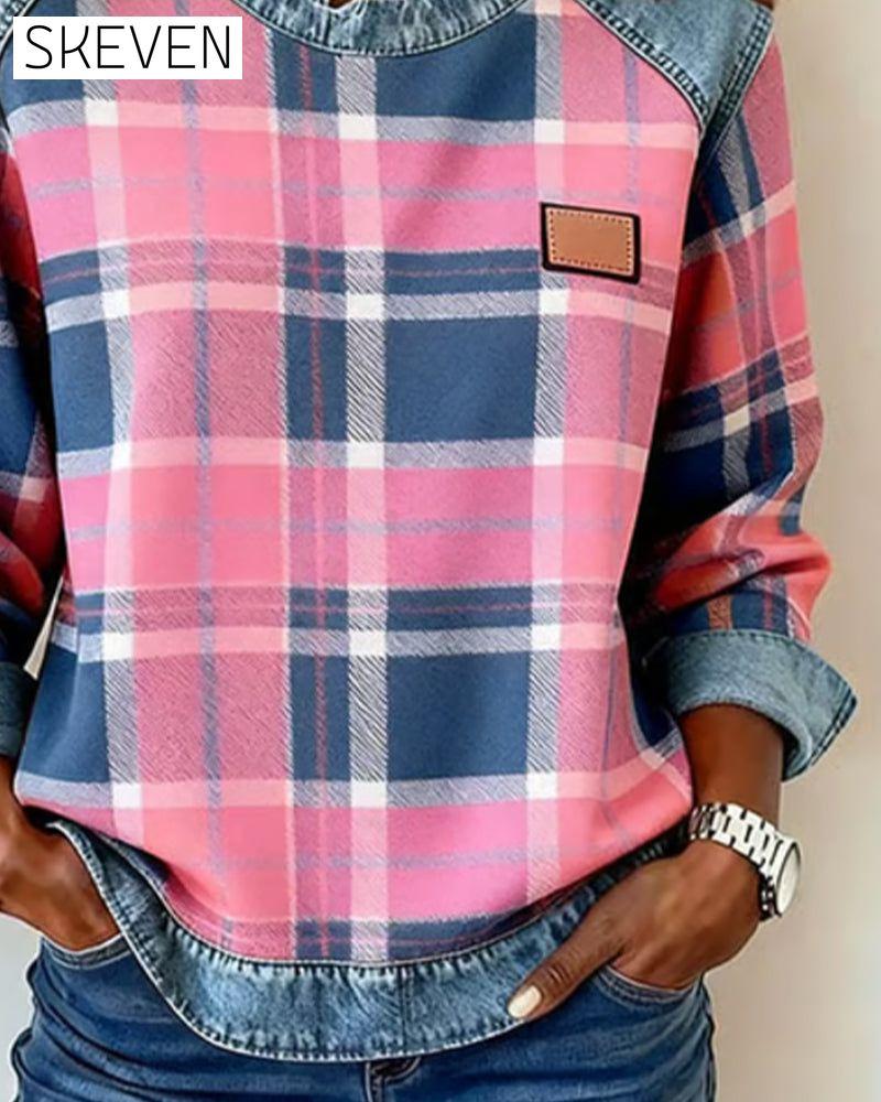Kariertes Patchwork-Sweatshirt