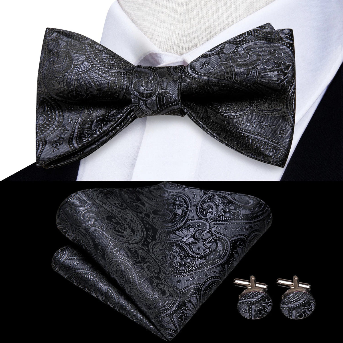 Elegant Mens Bow Tie Set with Cufflinks - Various Colors