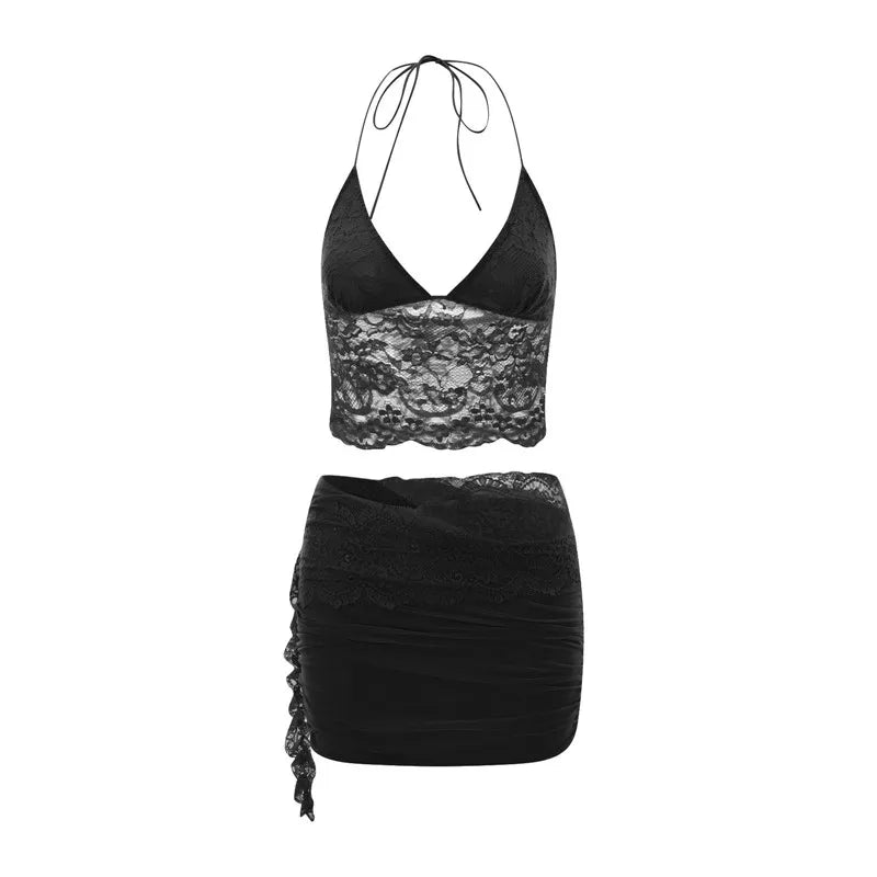 Chic Pink Lace Two Piece Set for Vacation Getaways