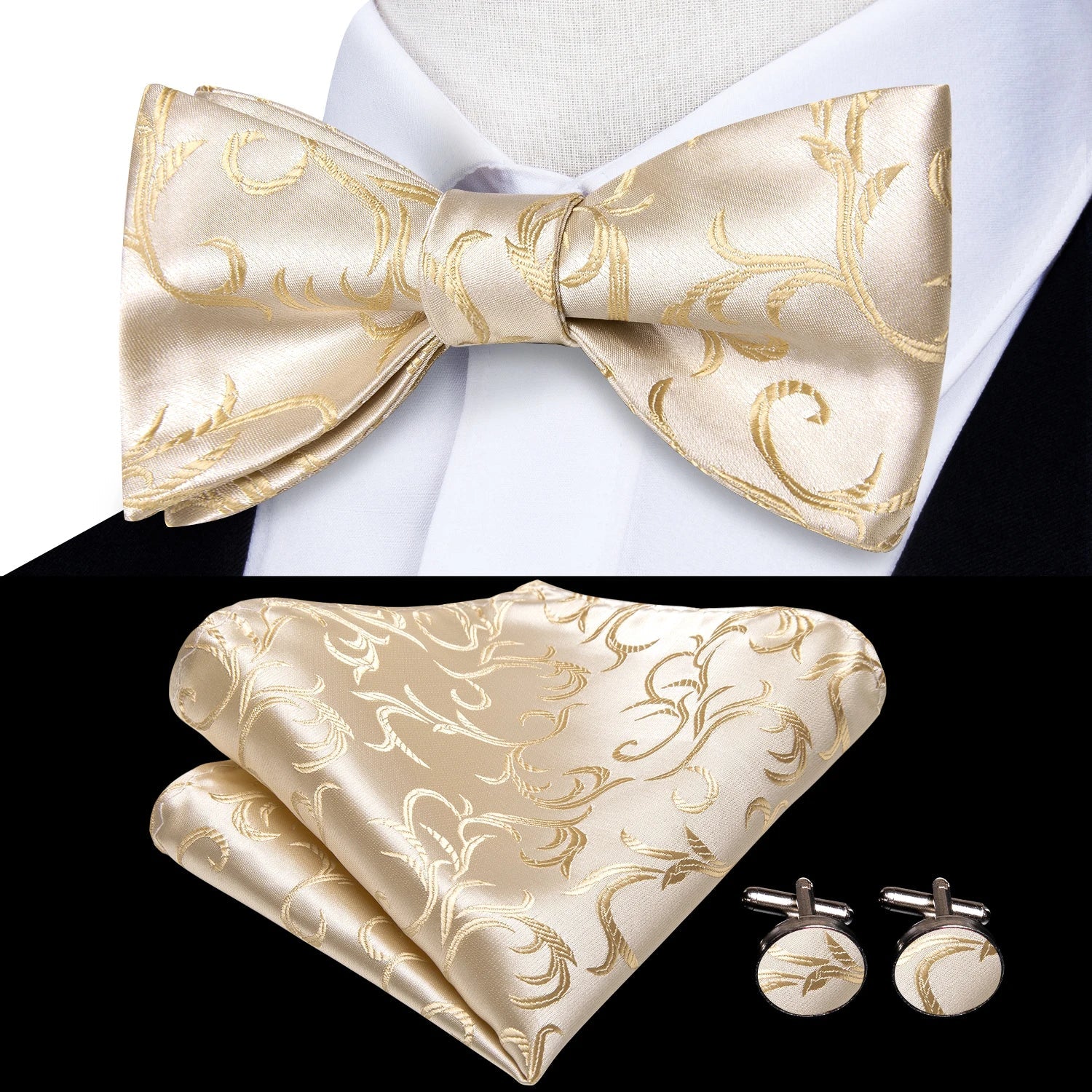 Elegant Mens Bow Tie Set with Cufflinks - Various Colors