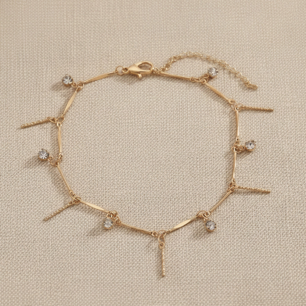 Gold Rhinestone Bar Beach Anklet