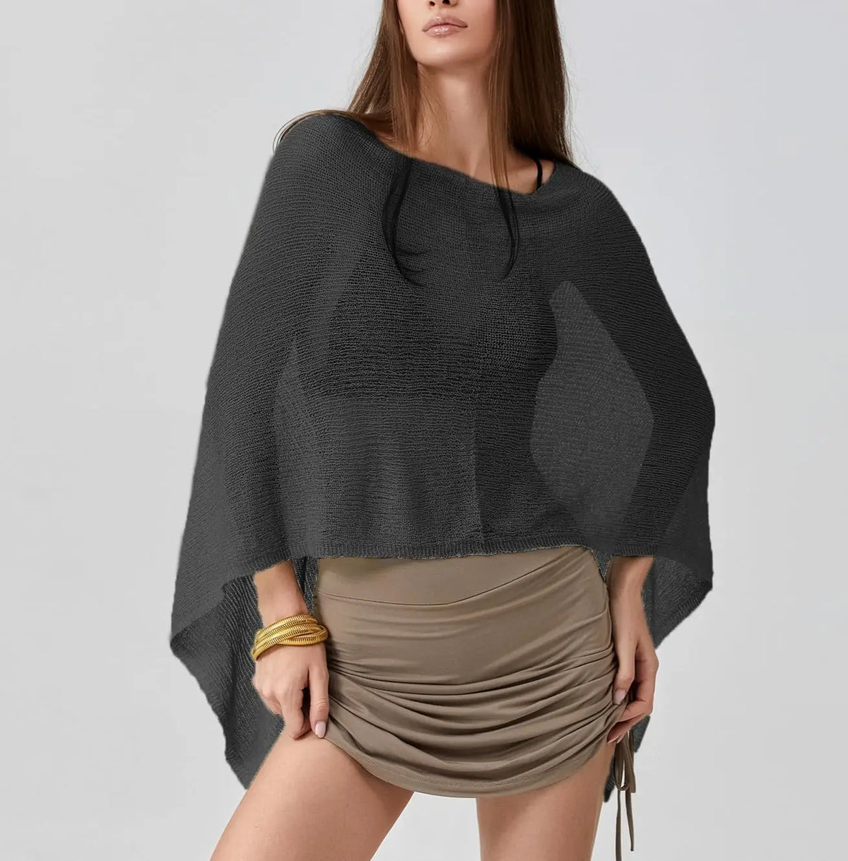 hirigin Sheer Knitted Beach Poncho Cover Up for Women Lightweight Ponchos Capes Stylish Beachwear Swimwear Shawl Wraps