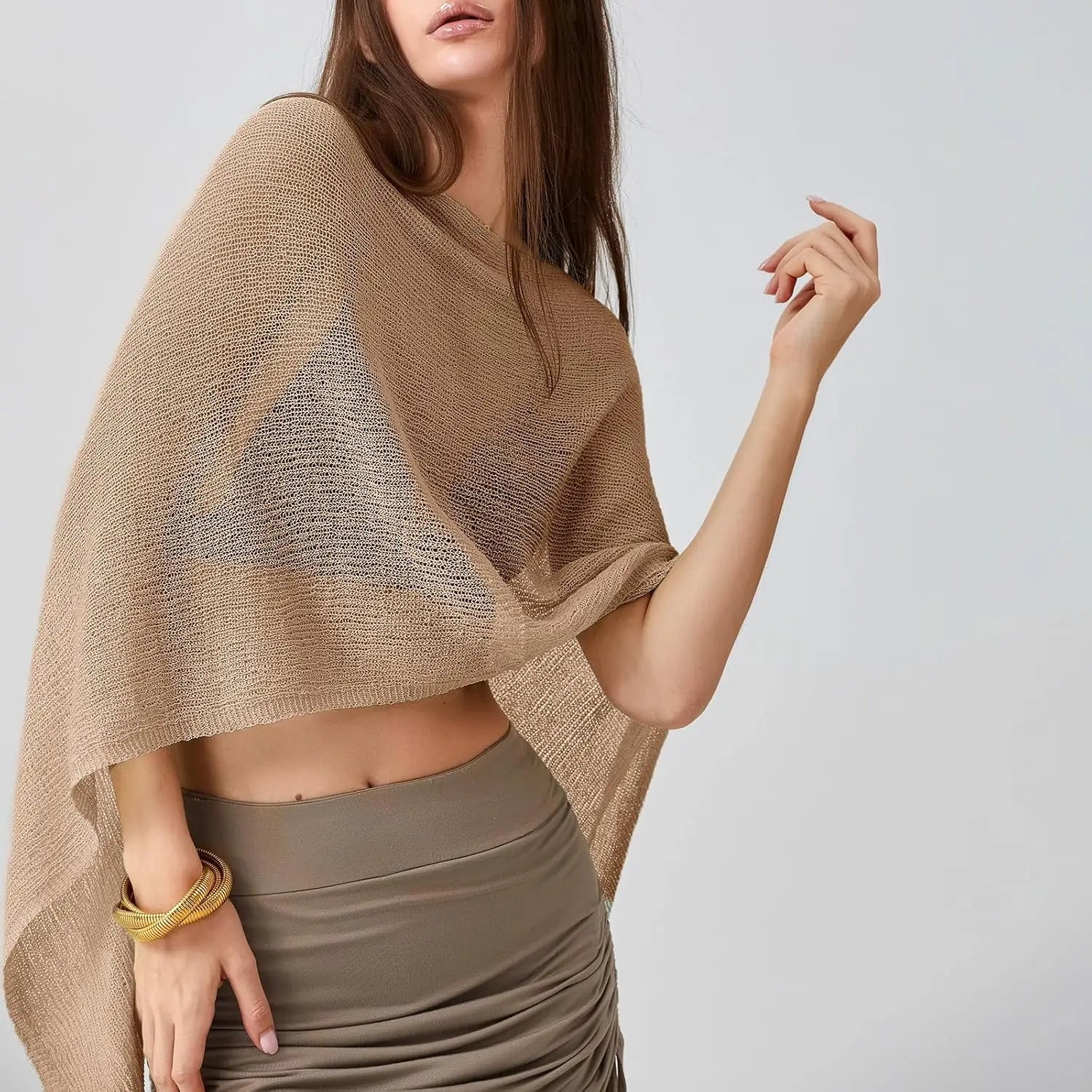 hirigin Sheer Knitted Beach Poncho Cover Up for Women Lightweight Ponchos Capes Stylish Beachwear Swimwear Shawl Wraps