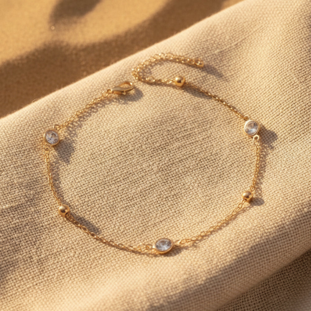 Gold Rhinestone & Bead Boho Anklet
