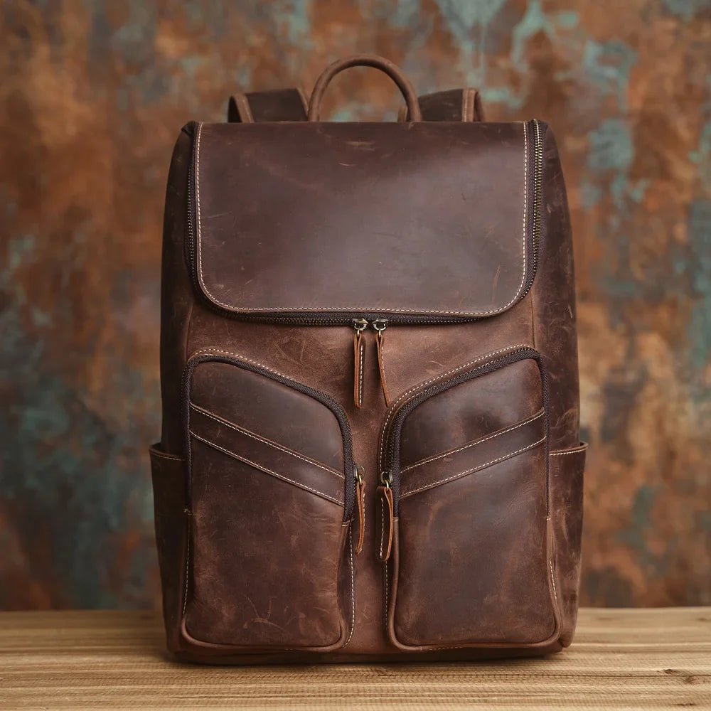 Genuine Leather Travel Backpack for Men - Laptop Bag