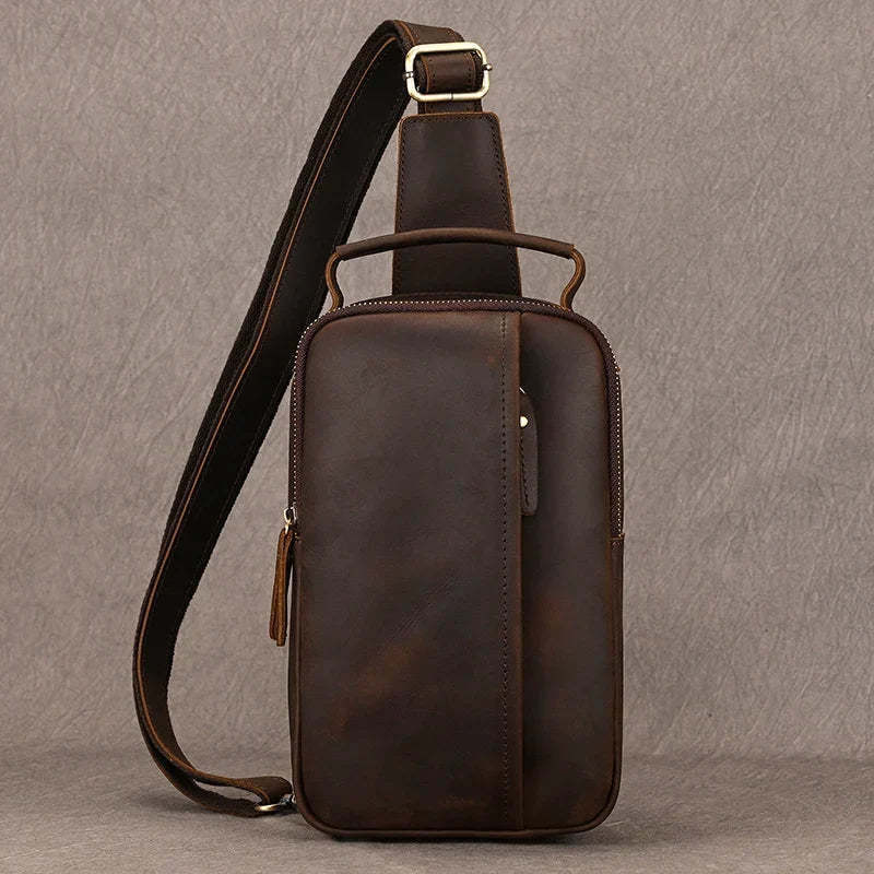 Newsbirds High Quality Big Chest Bag Real Cowhide Leather Chest Bags Crazy Horse Leather Men's Sling Bag Chest Pack For Man Male