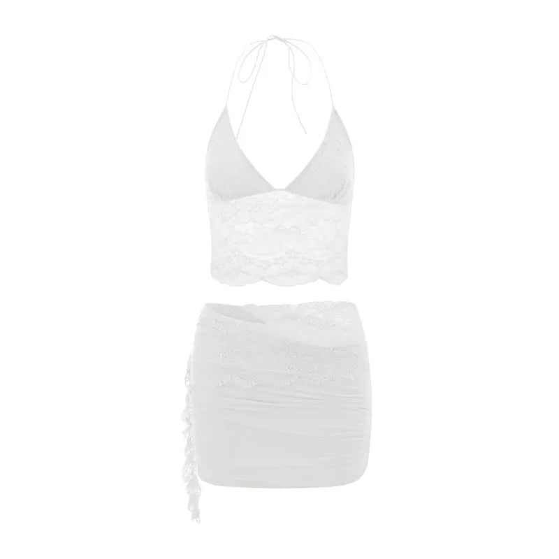 Chic Pink Lace Two Piece Set for Vacation Getaways