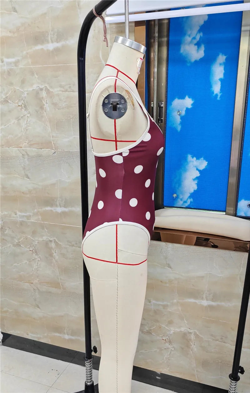 VacationGrabs Women's Summer Tankinis Swimsuit Y2K Dots Print Sleeveless Adjustable Spaghetti Strap Bodysuit Bathing Suit Beachwear