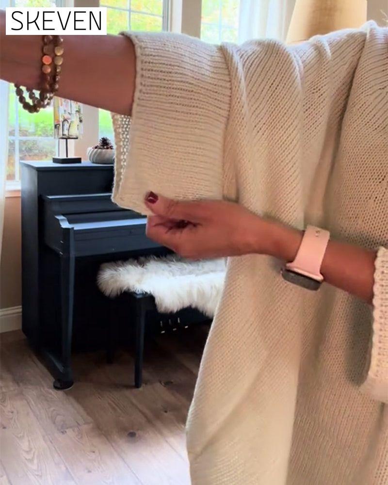 Fashion solid color bat sleeve round neck pullover