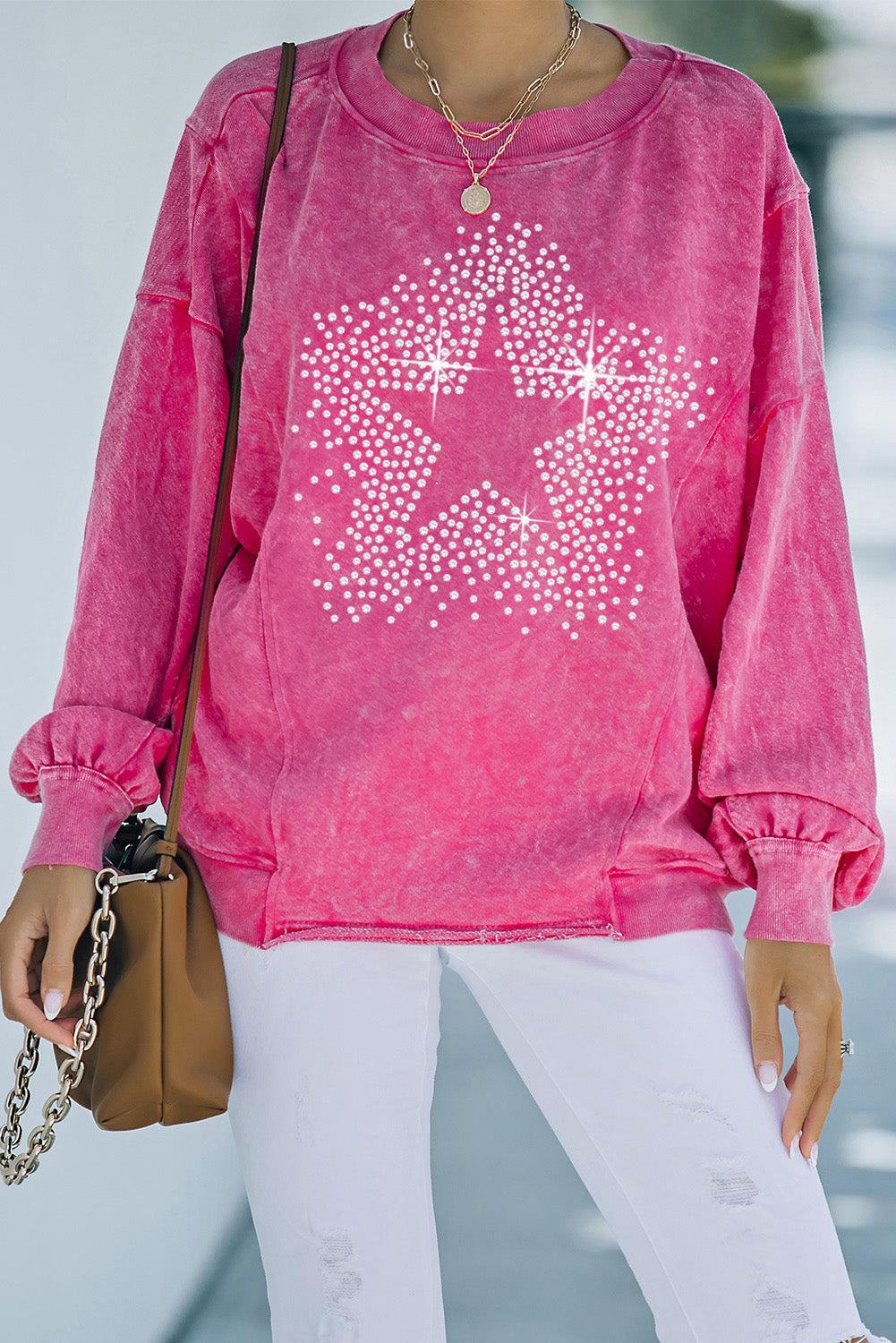 Blue Zone Planet |  Star Graphic Round Neck Dropped Shoulder Sweatshirt