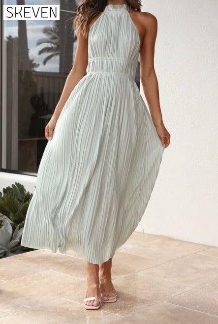 New style fashionable fresh off-shoulder halterneck strappy personalized backless long dress Pale green clothes dress dresses long sleeve dresses maxi dress