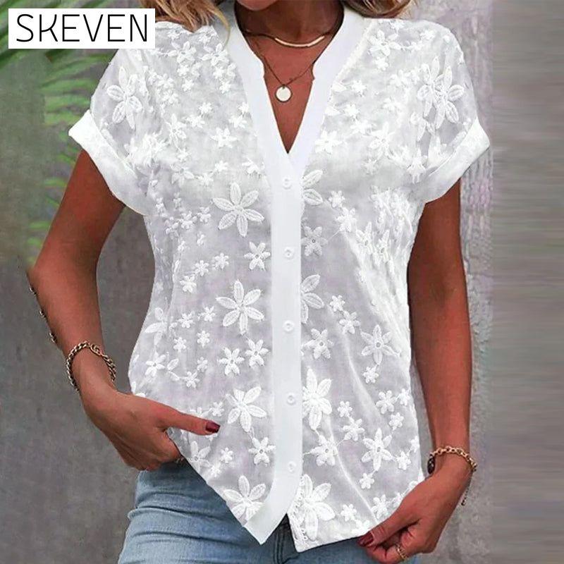 Kurzärmelige Bluse mit V-Ausschnitt