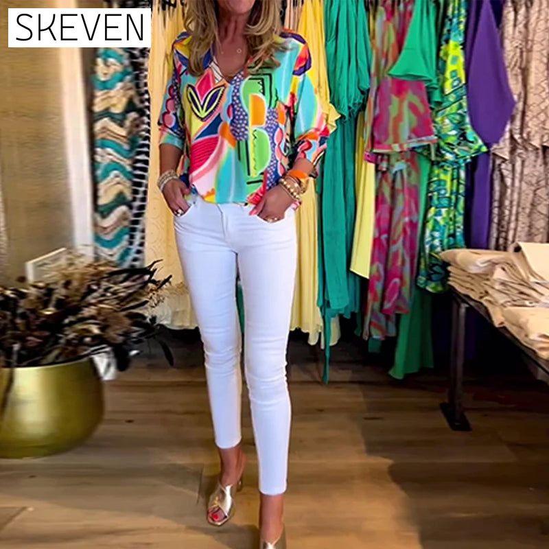 Long Sleeve Loose Printed Blouse