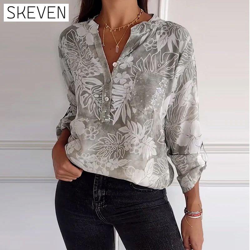 Patchwork-Top mit Paillettenblattmuster