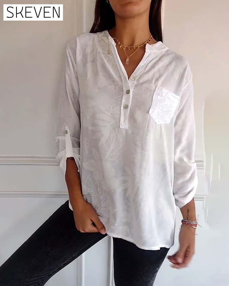 Patchwork-Top mit Paillettenblattmuster