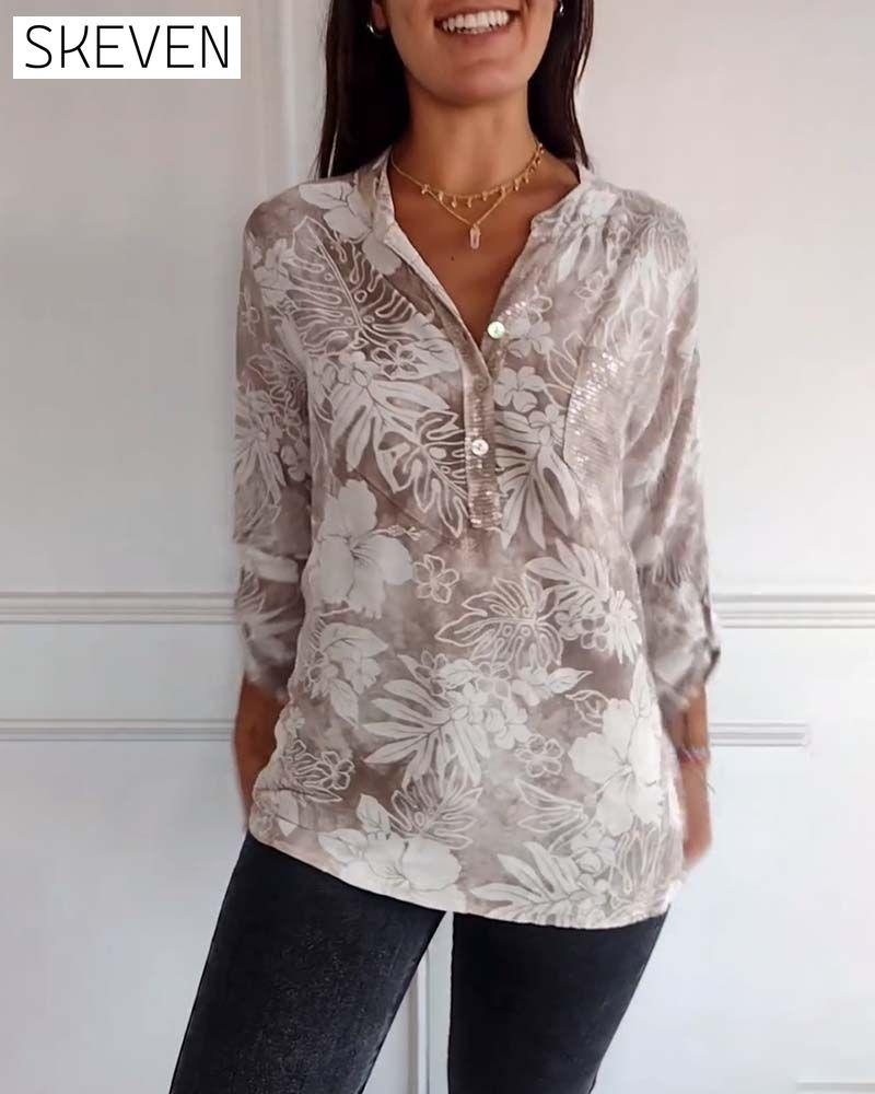 Patchwork-Top mit Paillettenblattmuster